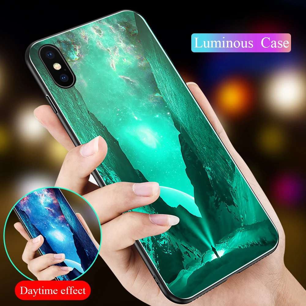 Светящийся чехол для телефона iPhone XR Xs Max X 8 7 6S 6 Plus 5 5S SE из закаленного стекла милый