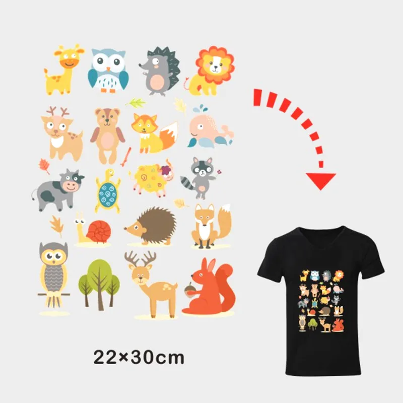 

Owl Snail Fox Hedgehog Raccoon Animals Stickers For Kids Clothes Transfer Press Pyrography Paper Iron-On Patches Christmas Gift