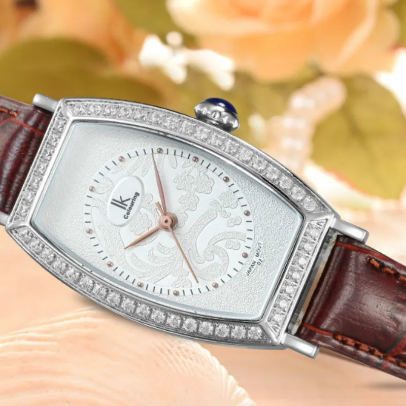 Women s Tonneau Crystal Quartz Sapphire font b Watches b font Genuine Leather Waterproof Wristwatch Gift