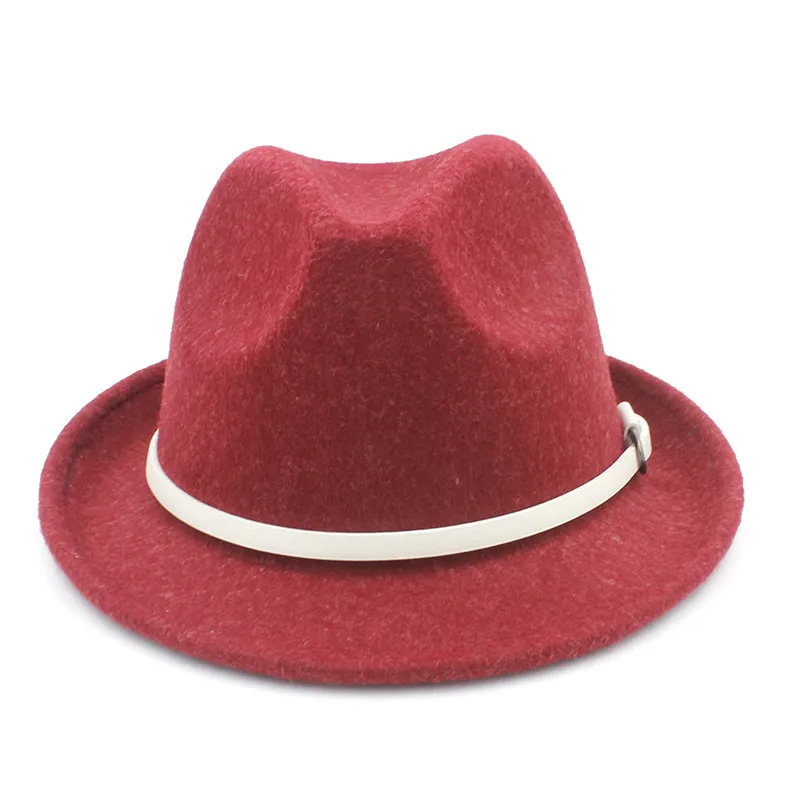 Женская и Мужская шерстяная шляпа Fedora с модным поясом для зимы теплая Элегантная Дамская Трилби Хомбург Черч Дерби Джаз шапки