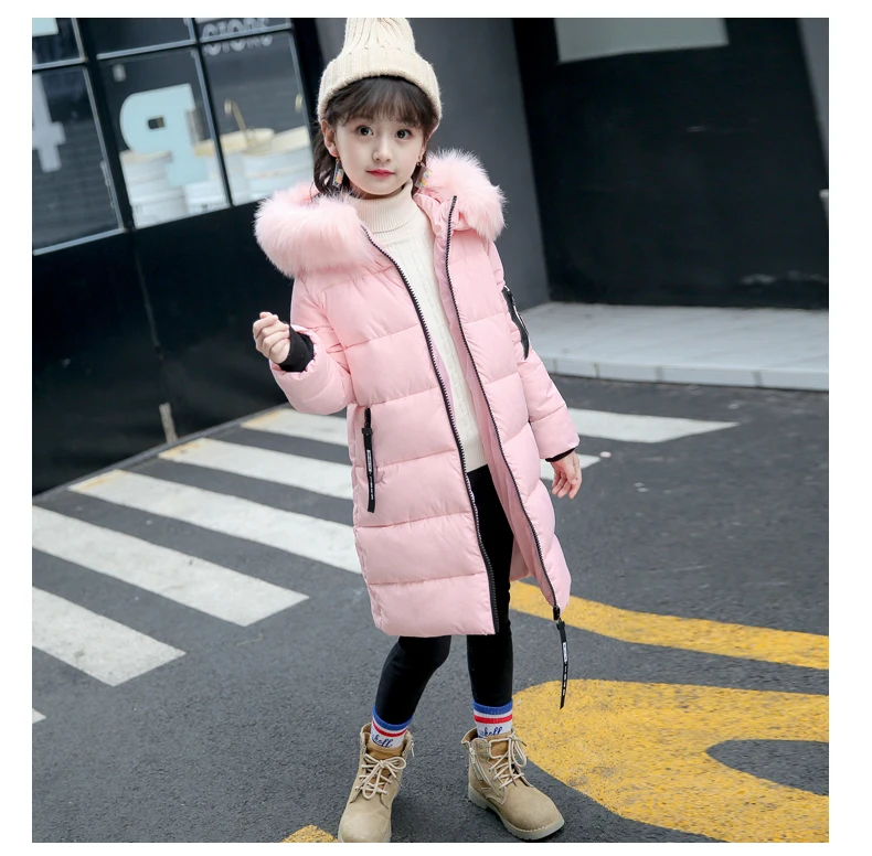 Детская длинная парка на девочку, пуховое пальто с капюшоном с мехом, зимняя куртка, подростковая верхняя одежда на возраст 6, 8, 10 лет