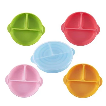 

Creative Safety Plate Children's Cartoon Dinner Plate Dishes Fruit Round Split 3 Grid Baby Plate
