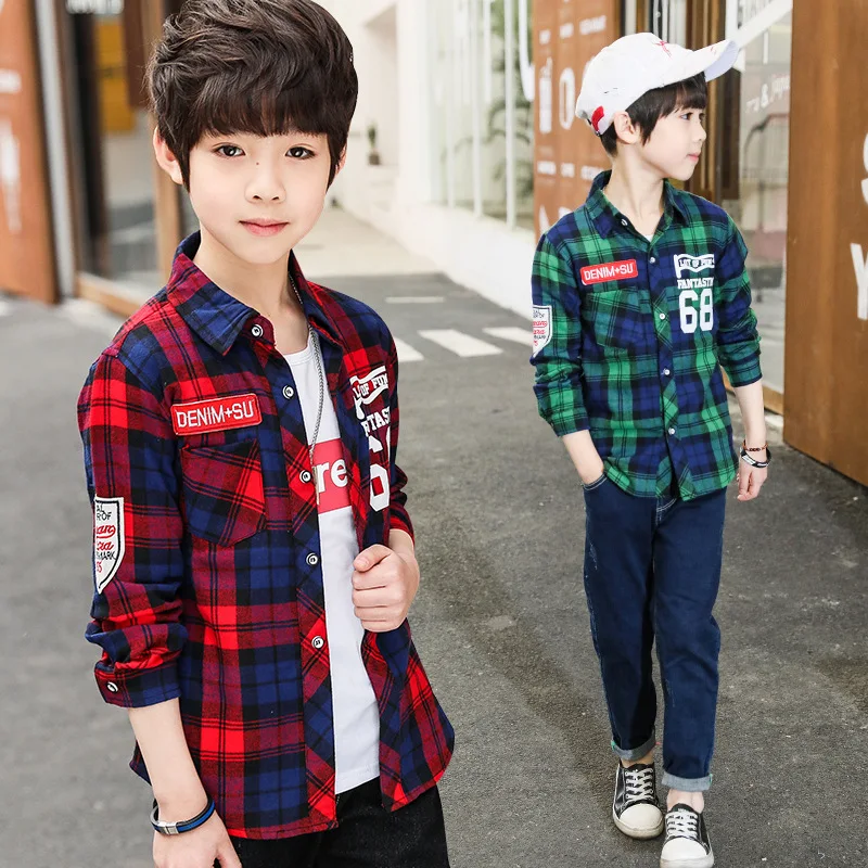 

2018 New Fashion Boy Blouse Fall Shirt Plaid Long Sleeve Top Harem Baby Boy Clothes Teenage Children Clothing 6 8 9 10 11 12 13