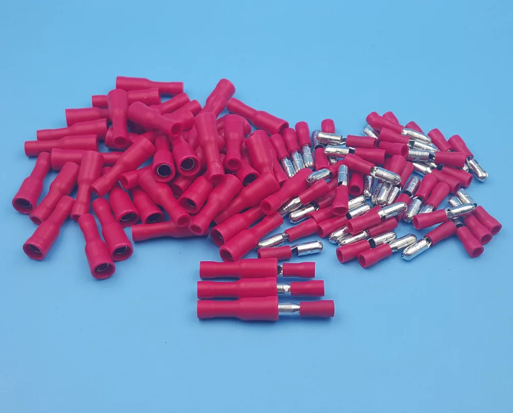 

100Pcs Male & Female Red Insulated Bullet Connector Terminals 16-22AWG Wire Set