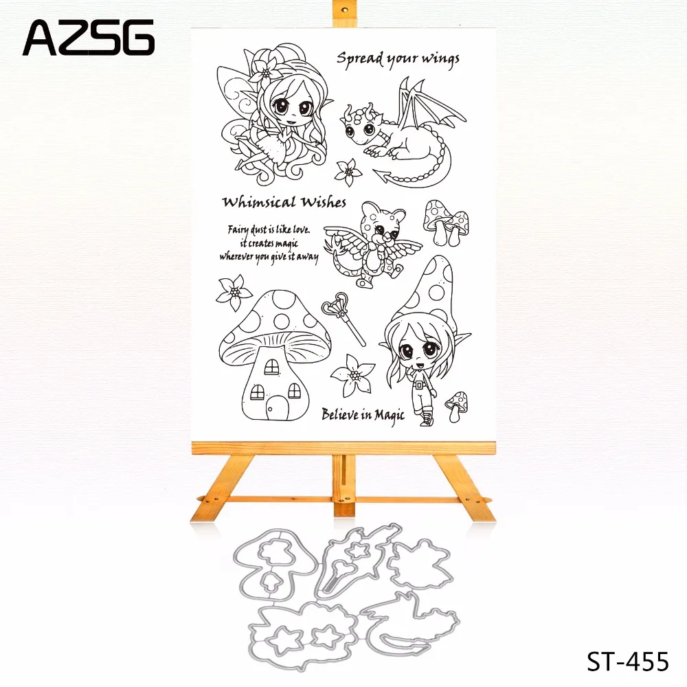 

AZSG Magic Princess & Dragon Clear Stamps and Cutting Dies Set for Scrapbooking Photo Album Card Making DIY Decoration Supply