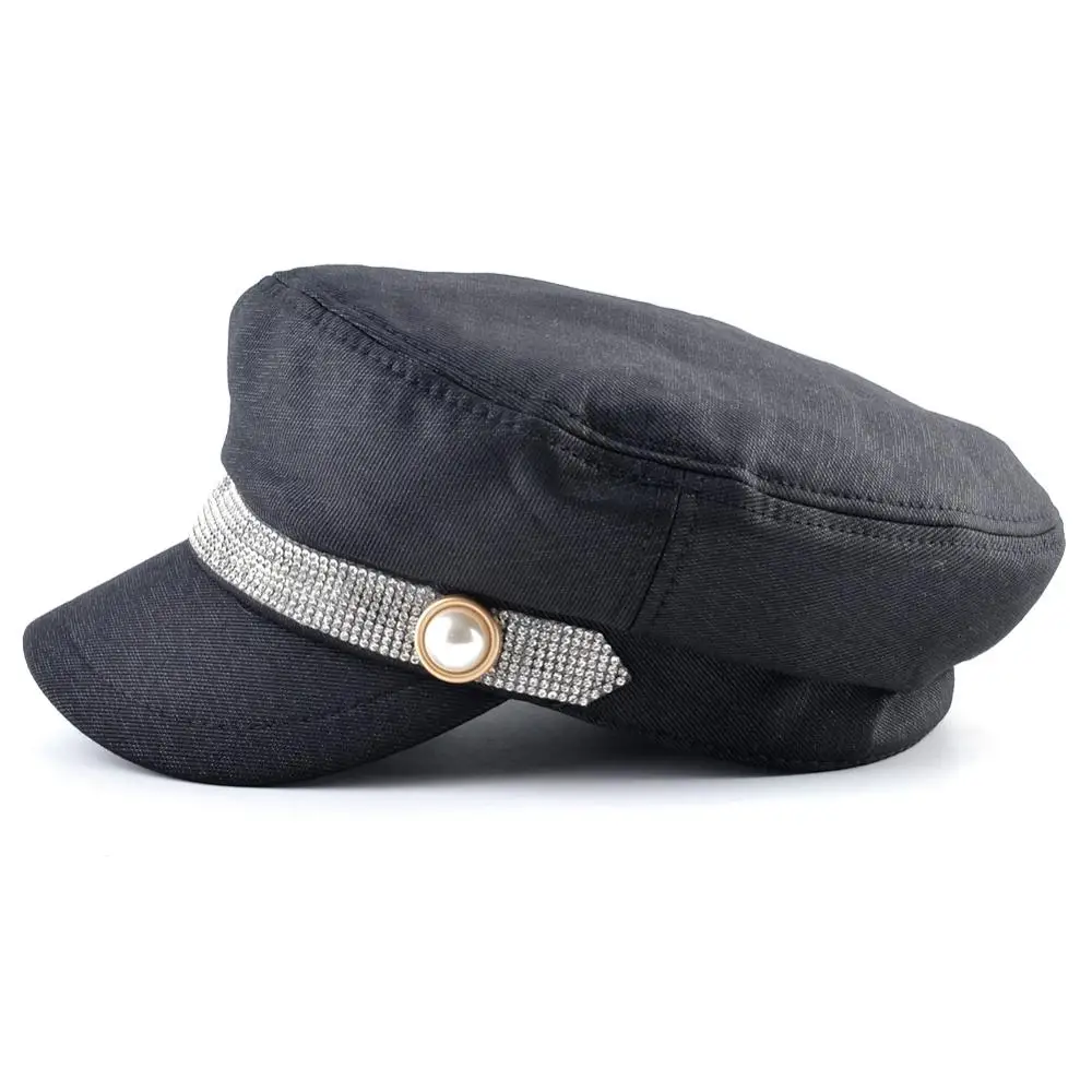 TQMSMY зимние шапки для мужчин и женщин военная шляпа винтажный берет с Блестящий горный хрусталь ремень Кнопка плоская бейсболка TMB10