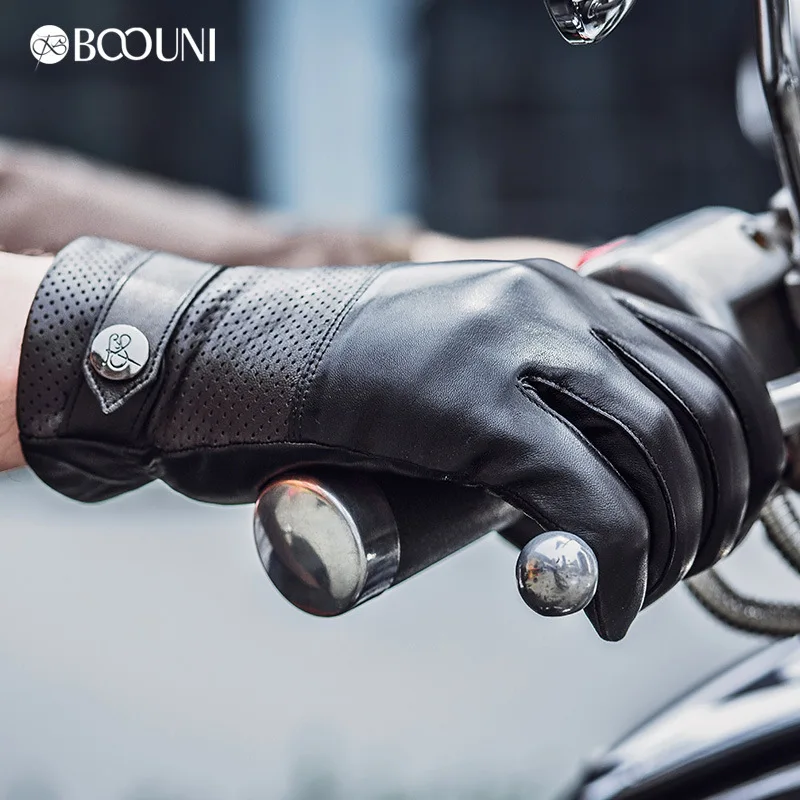 BOOUNI, мужские перчатки из натуральной кожи, дышащие, с отверстиями, с поясом, зимние, плюс бархат, тепловые, морозостойкие, для вождения, овчина, перчатки NM770