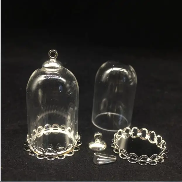 20sets tube glass vial pendants 30mm tall 20mm double silver lace tray