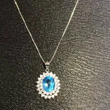 natural blue topaz gem pendant S925 silver Natural gemstone Pendant Necklace trendy classic Diana round women girl gift jewelry