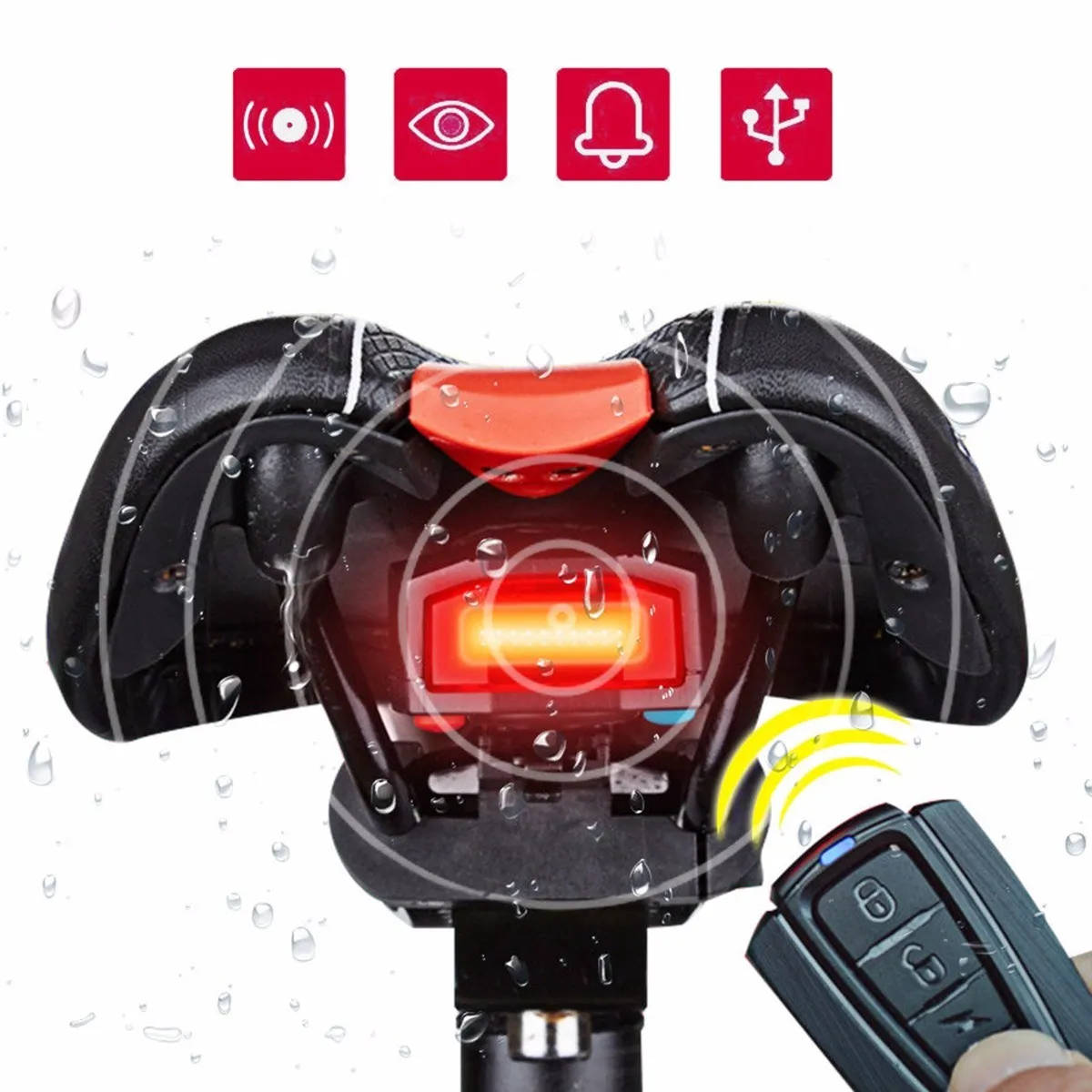 

3 In 1 USB Charging Bike Bell COB Tailight Cycling Remote Control Alarm Lock 3 Modes Bicycle Wireless Rear Light Accessories