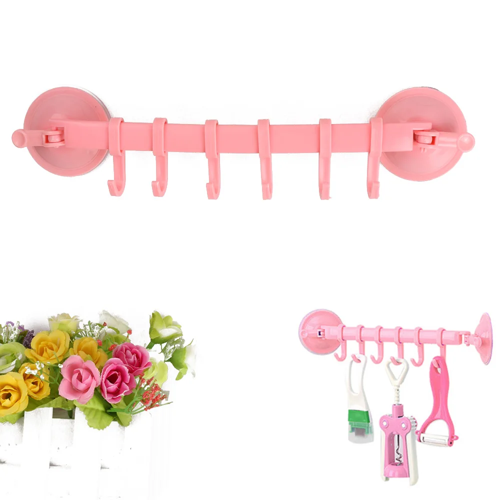 6 крючков вешалка для полотенец кухонный шкаф двери салфетки вафельные креативные ванная комната подвесной крючок висячая дверь полка присоска вешалка - Цвет: pink