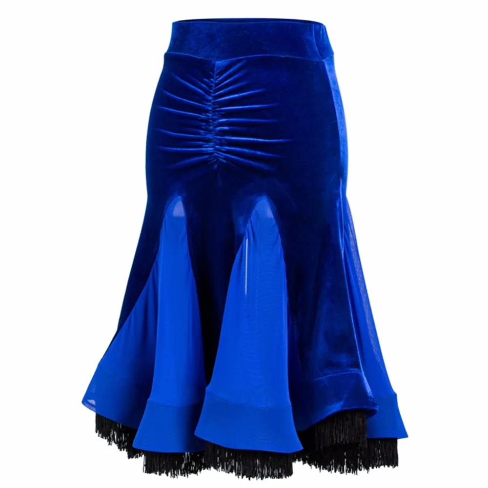 2017 Top Latin Dance Skirts For Women Blue Velvet Club Party Salsa
