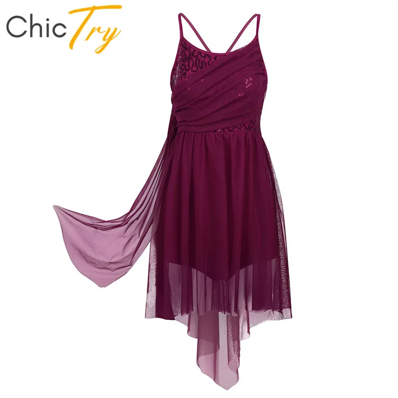 

ChicTry Women Spaghetti Straps Ballet Leotard Shiny Sequin Ballet Tutu Mesh Dress Adult Stage Performance Lyrical Dance Costumes