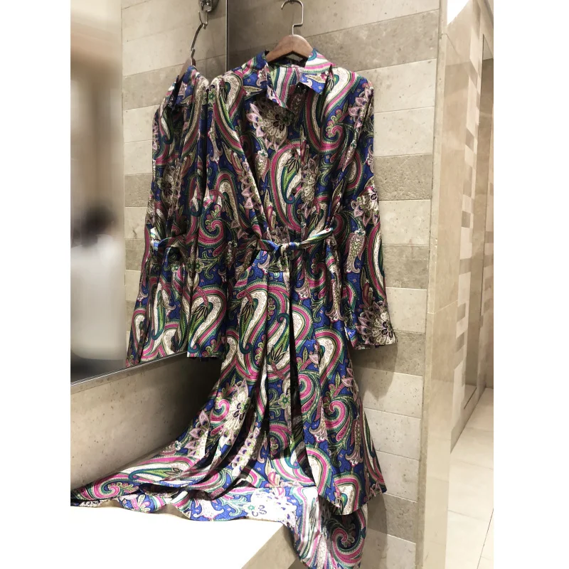 Vintage 2019 Revers Femmes Sergé Haute Mode Ample Robe