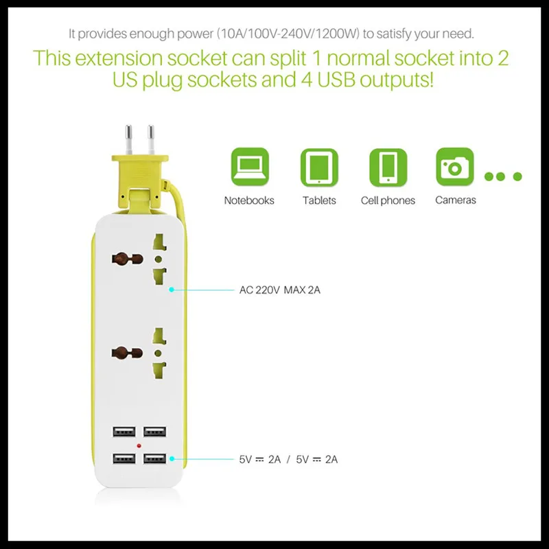 EU Plug USB Power Strip Electrical Socket Surge Protector Extension Sockets USB SmartMobile Phone 