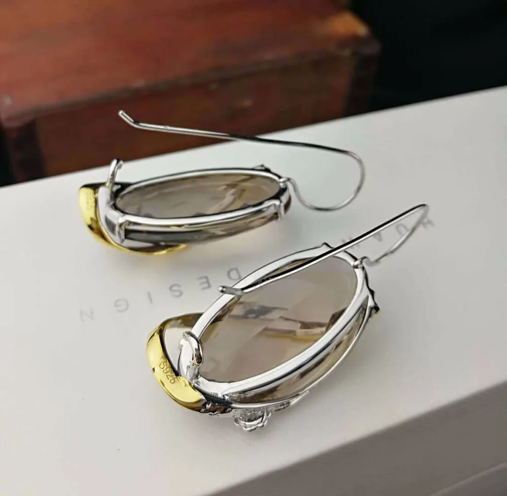 L & P 2018 новые модные настоящие серебряные серьги из дымчатого кварца для леди