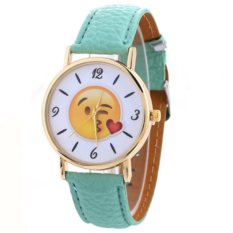 Fashion Women Neutral Cute Expression Fashion Leather Quartz Wrist Watch Casual Watch Clock Montre Femme #2AP26 (8)