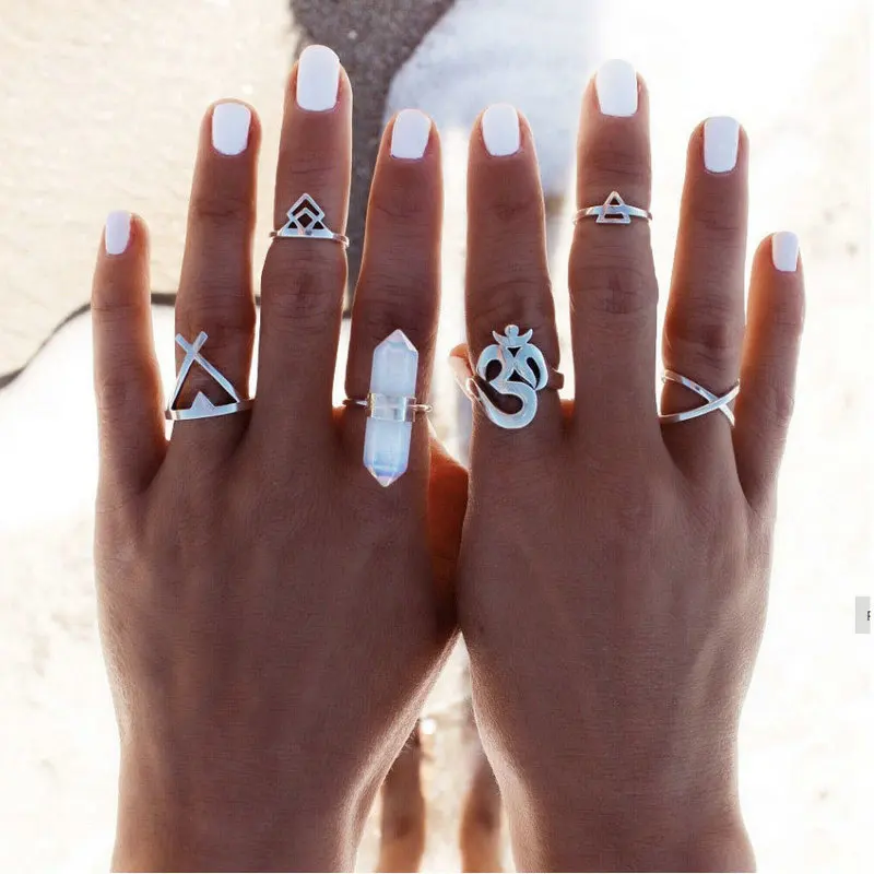 

6pcs/Set New Design Natural Stone Bohemia Geometry knuckle Rings Sets Boho punk triangle Ring For Women Jewelry anel