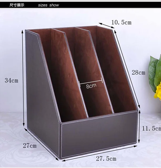 slanted 3 grid A4 wooden leather desk file book document stand magazine