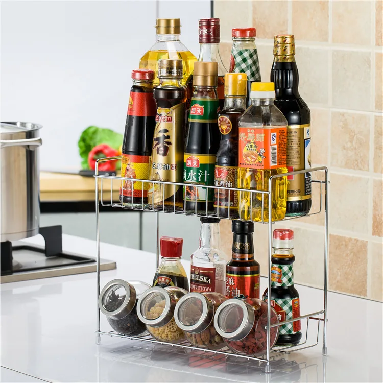 

Home Double Layers Spice Rack Metal Kitchen Organizer Seasoning Jar Storage Shelf For Spices Supplies Accessories