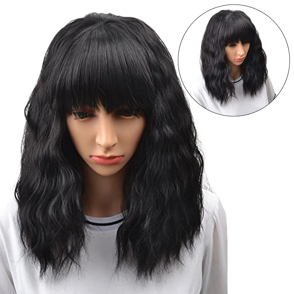 

New Develop High Quality Women's Fashion Short Black Curly Bobo Wig Brazilian Full Wig Bob Wave Natural Wigs Gift Dropshipping