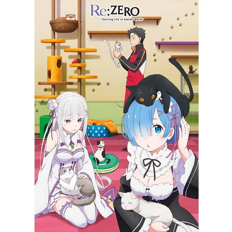 Японское аниме RE: ZERO запуск жизни в другом мире Ram Rem прокрутка картина холст