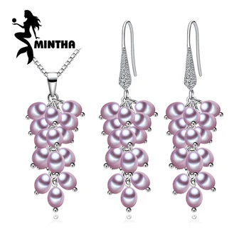 

MINTHA Pearl Long Earrings 925 Sterling Silver Jewelry Sets For Women Freshwater Pearl Jewelry Sets Tassel Nceklace Earrings