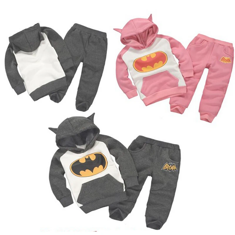 autumn winter Children Clothes cartoon super hero Batman Costume long sleeve hoodies+pants 2PCS KID BOY GIRL Sport Suit for 2-6Y
