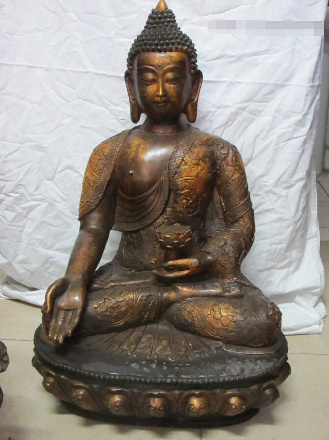 

bi00302 29"Tibet Bronze gilded Ox horn grass lotus lantern Lamp Sakyamuni Buddha