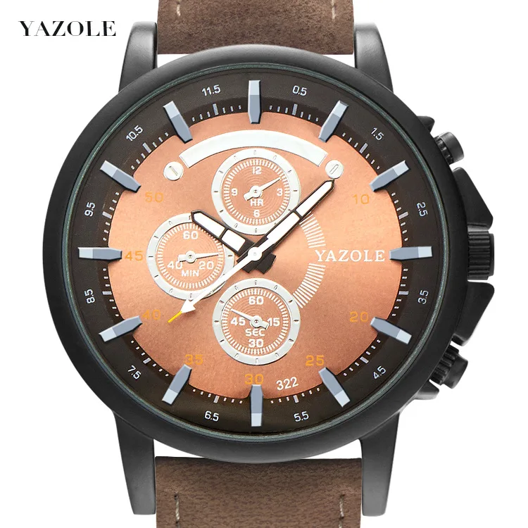 YAZOLE Watch Men Top Brand Fashion Casual Sports Military Quartz Clock PU Lether Strap Men Watches 3