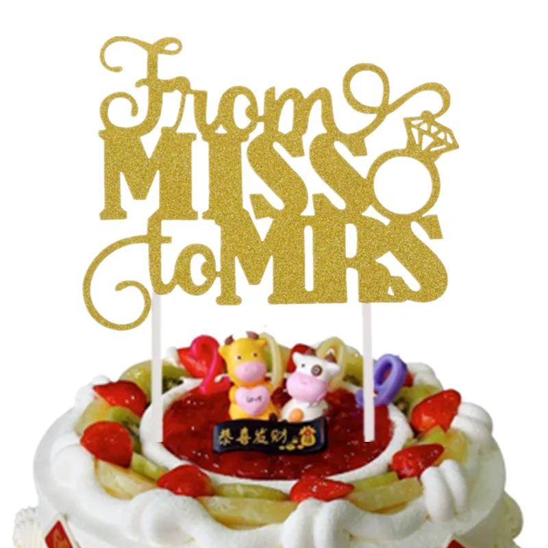 1pc Wedding Cake Toppers From Miss To Mrs Cake Flag Wedding Engagement Party Cake Baking Decoration Supplies Multi Color