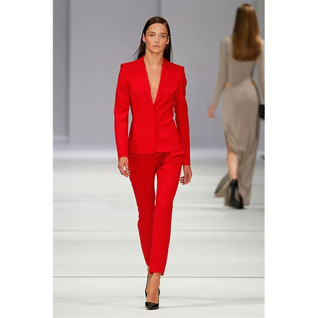 Custom Women's Trouser Suit Red OL Ladies Pant Suit