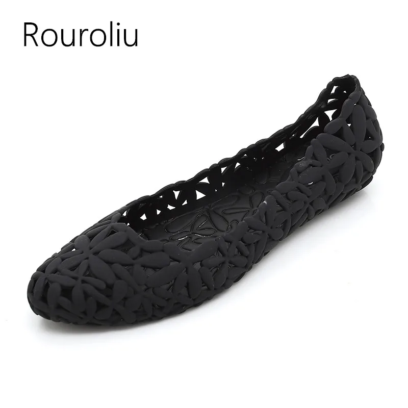 

Rouroliu Women Hollow Out Waterproof Jelly Rain Shoes Wellies Pointed Toe Non-Slip Casual Beach Travel Shoes Woman RT388