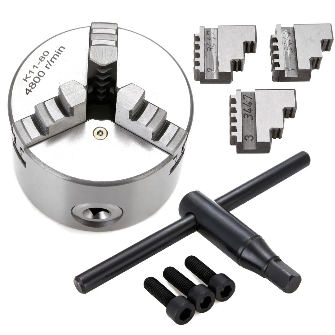 1Set K11-80 3 Jaw Metal Lathe Chuck Self-centering Manual Chuck Lathe Parts For K11A K11C K11D