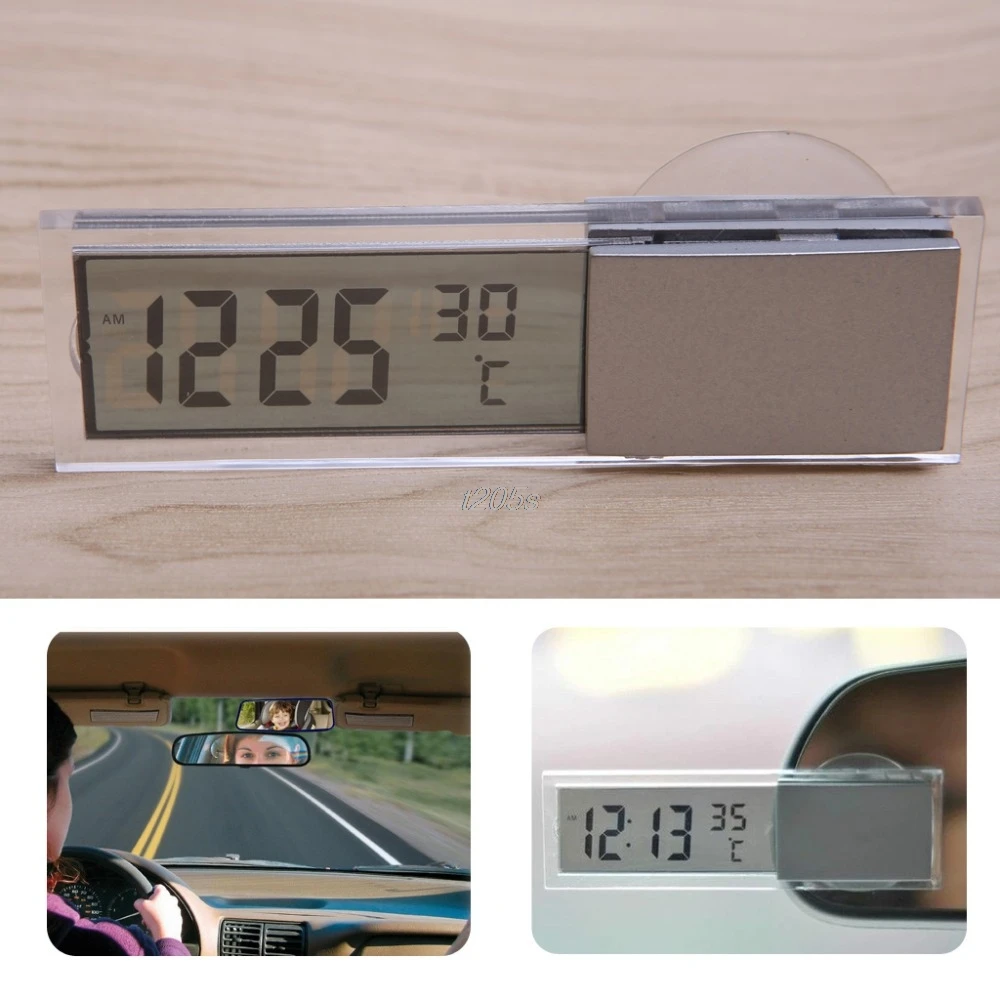 

Mini 2 in 1 LCD Digital Auto Car Truck Clock + Thermometer With Suction Cup Temperatural Instruments T12 Drop ship