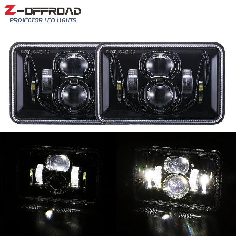 

NEW DOT EMARK Black 4x6 INCH LED Sealed Beam Projector Truck Headlights for Peterbilt Rectangular Headlights 379 378 357