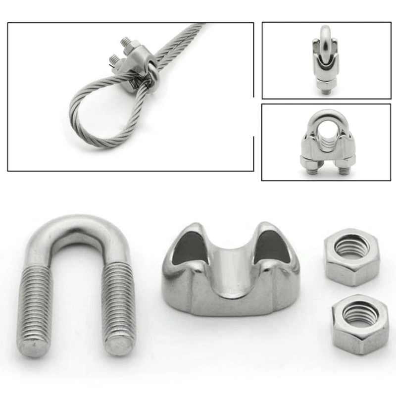 Yoohey 6pcs M5 Wire Rope Clip Cable Clamps 304 Stainless Steel Double Clips Clamps Yoohey 6pcs M5 Wire Rope Clip Cable Clamps 304 Stainless Steel Double Clips Clamps