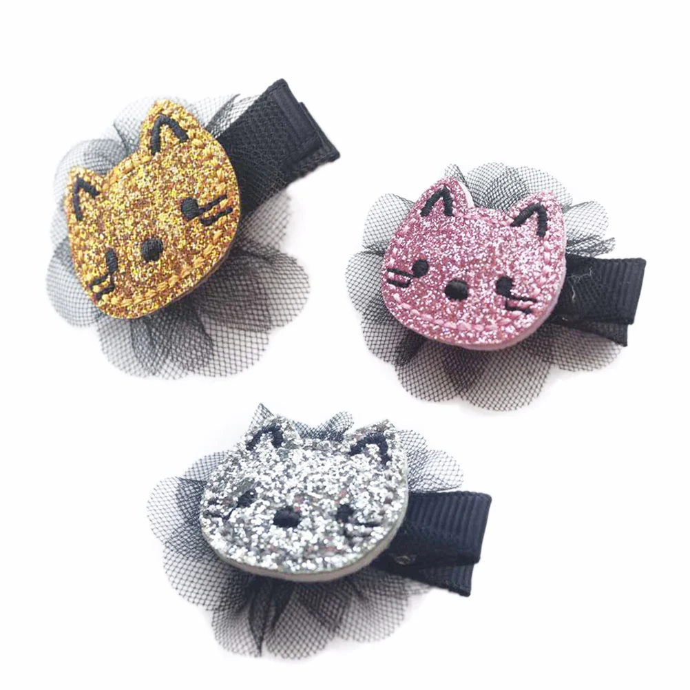 MUSEYA 6pcs Adurable Cat Hair Clip Glitter Hairpin Barrette for Baby