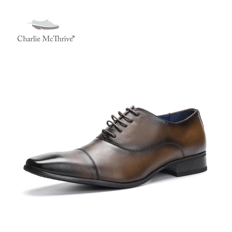 CMT 2019 New luxury brand designer mens genuine leather shoes dark brown lace up breathable business mens formal dress shoes