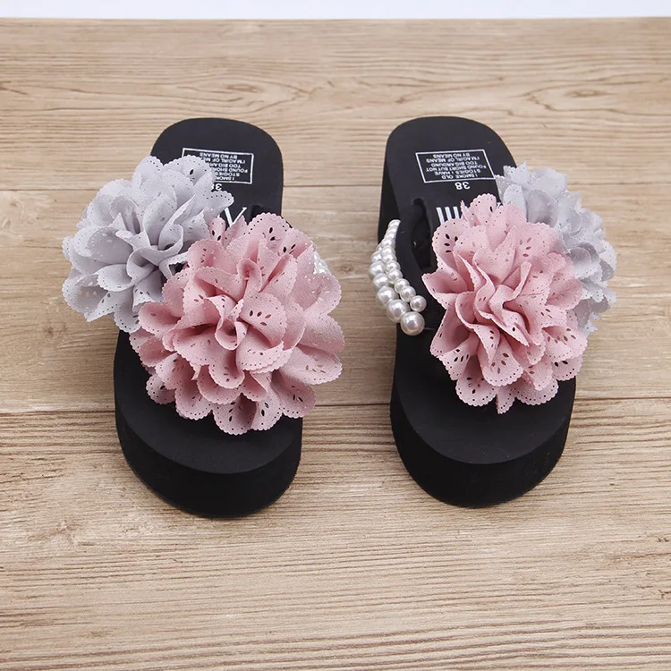 Chiffon Flower Sandal Hollow Platform Sandals Fashion Pearl Flip Flops Slippers Hot Sale Cheap Comfort Womens Shoes49