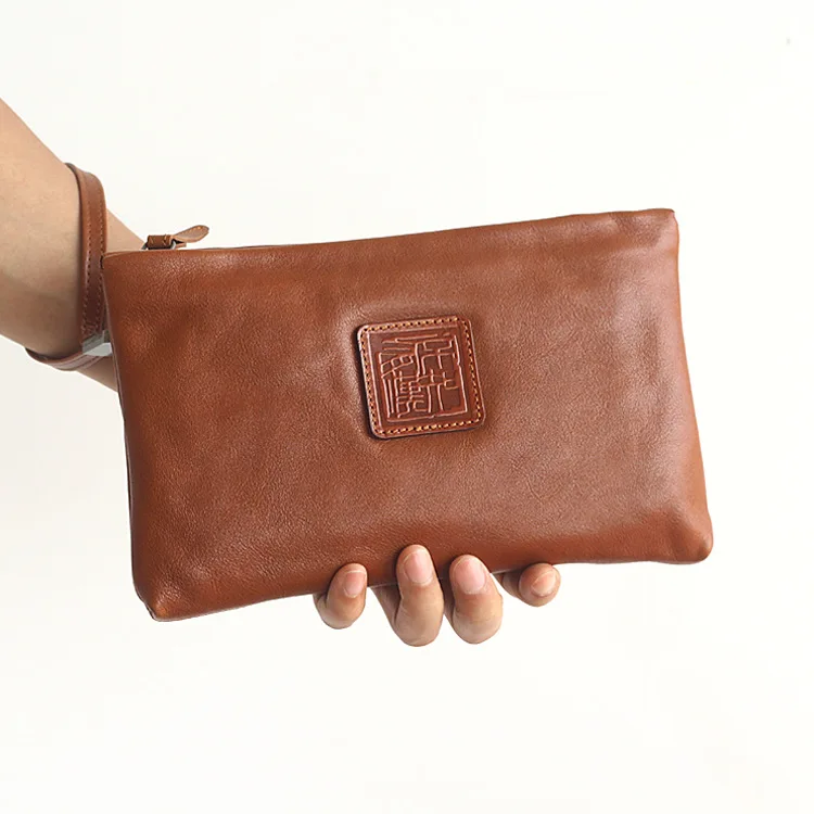 

2018 New Italian Imported Vegetable Tanning Head Cowhide Handbag,Men and women's general retro zipper bag