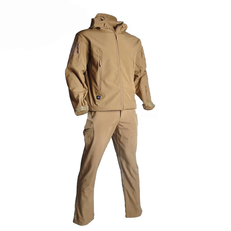 Jacket + Calças Camuflagem ao ar Roupas de Caça Acampamento à Prova Ternos com Capuz Softshell Tático Define Livre Militar Caminhadas Vento Tad Men 18 Esporte e Lazer