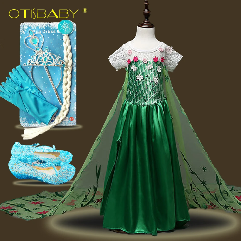 

Children Lace Flower Princess Elsa Costume Anna Snow Queen Prom Girls Clothing Summer 2018 Kids Birthday Party Elsa Fairy Dress