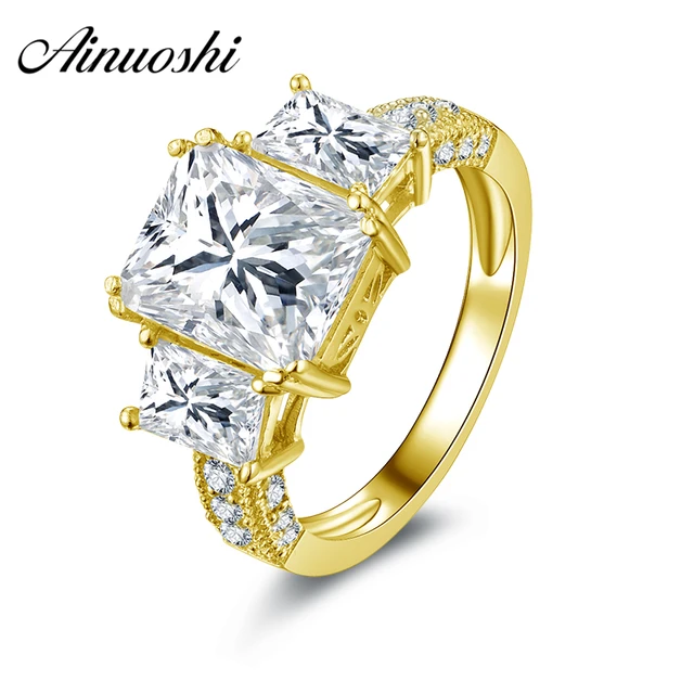 Ainuoshi 10k Solid Yellow Gold Rectangle Cut Wedding Ring Fine Ainuoshi 10k Solid Yellow Gold Rectangle Cut Wedding Ring Fine Jewelry Simulated Diamond Engagement 3