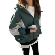 2019 Women Autumn Hooded Jacket Contrast Color Drawstring Pockets Long Sleeve Thin Casual Loose Outerwear Fashion Female Coats