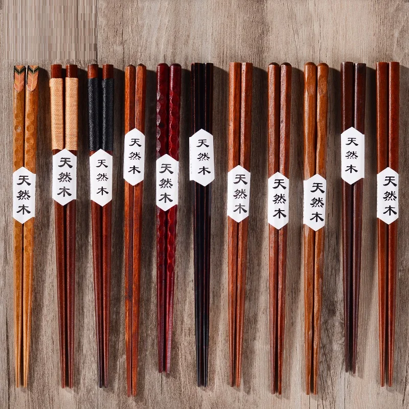 1 пара цельных деревянных палочек для еды в японском стиле с несколькими узорами для креативного домашнего ресторана высокого качества