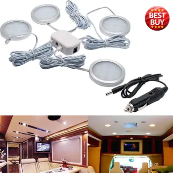 

4PCS 12V Interior Warm LED Spot Lights Warm 3000K For VW T4 T5 Camper Van Caravan+Car Charger