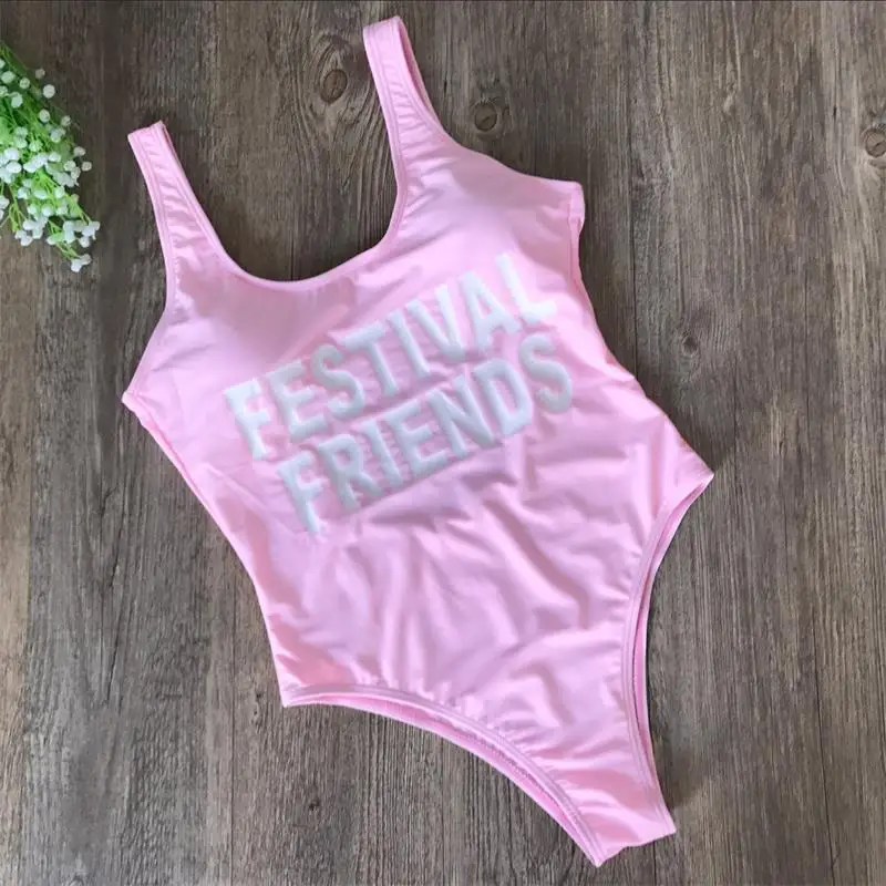 

Pink letter print Strap one piece swimwear thong bodysuits bathing suit swimsuit one-pieces women swim monokini robe de plage