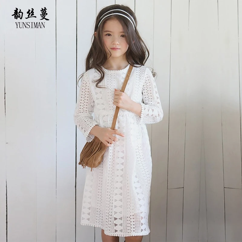 

Elegant Kids Lace Dress for Girls 4 6 8 10 12 14 to 16 Y Long Sleeve New White Lace Party Dresses Children Princess Costume 57M1