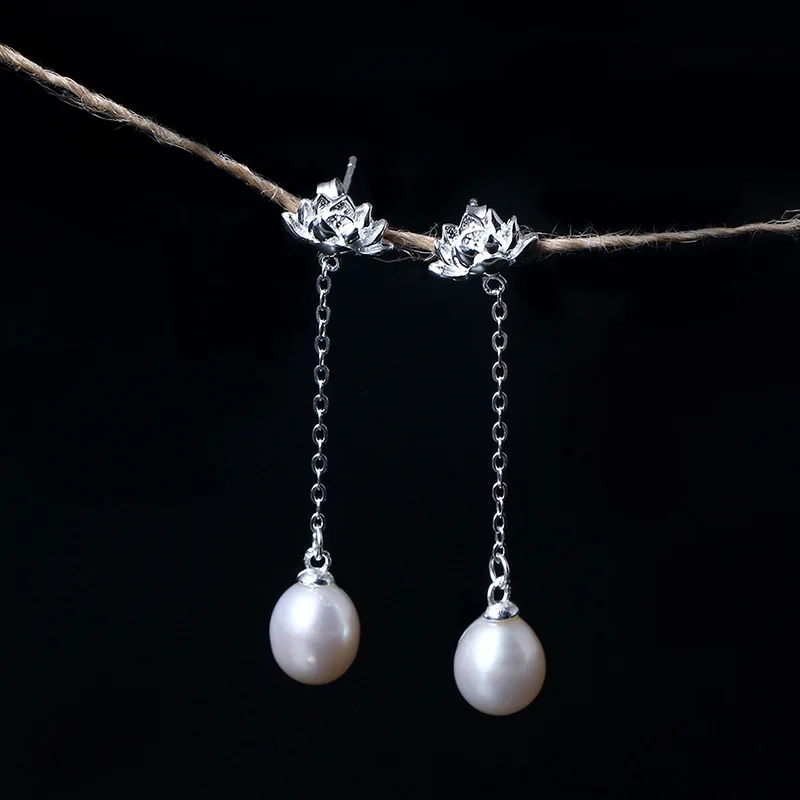 lotus pearl earrings 100% 925 Sterling silver Jewelry fashion Hypoallergenic Stud earrings for women gift
